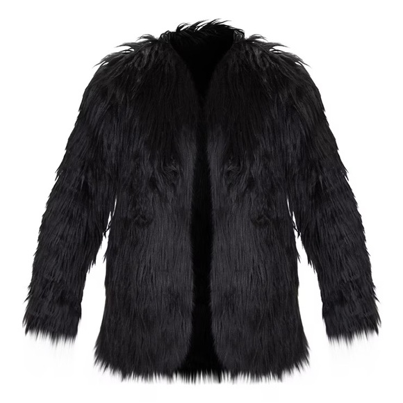 PrettyLittleThing Jackets & Blazers - Pretty Little Thing Amaria Black Shaggy Faux Fur Jacket Size UK 8